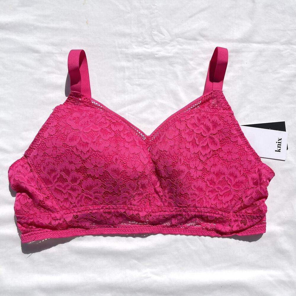 Knix Wireless Lace Bustier Bra Plus XXXL Shocking Pink